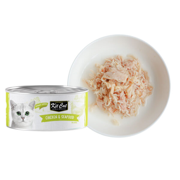 Kit Cat Chicken & Seafood Wet Cat Food 80g (24 Pack) – Grain Free Hairball Control in Aspic, Urinary Tract & Kidney Health Support, Omega 3 & 6 Rich, Taurine Added, No Pork No Lard, No Artificial Preservatives, Premium Complementary Cat Food