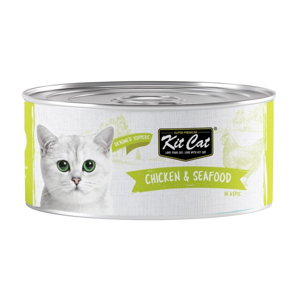 Kit Cat Chicken & Seafood Wet Cat Food 80g (24 Pack) – Grain Free Hairball Control in Aspic, Urinary Tract & Kidney Health Support, Omega 3 & 6 Rich, Taurine Added, No Pork No Lard, No Artificial Preservatives, Premium Complementary Cat Food