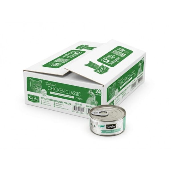 Kit Cat Chicken Classic Wet Cat Food 80g (24 Pack) Hairball Control Grain Free Cat Food Rich in Omega 3 & 6 Supports Urinary Health No Artificial Preservatives Complete & Balanced Nutrition for All Life Stages