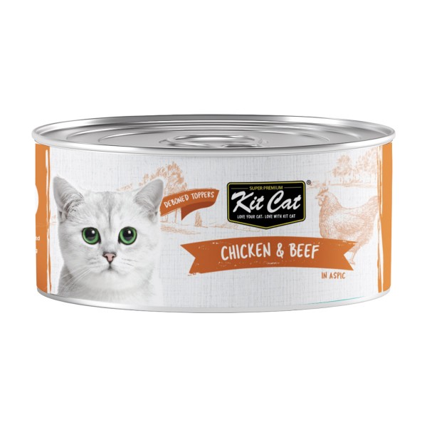 Kit Cat Deboned Chicken & Beef Wet Cat Food 80g (24 Pack) Hairball Control Grain Free Premium Natural Cat Food with Omega 3 & 6 for Urinary Tract Health, No Pork No Lard, Halal Certified Super Premium Cat Food in Aspic