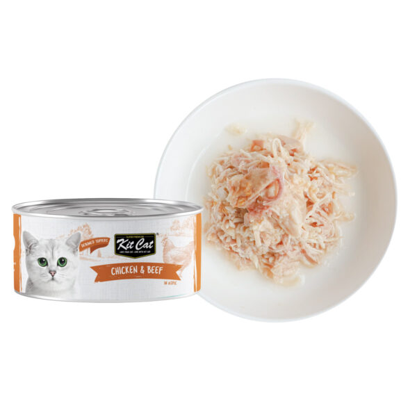 Kit Cat Deboned Chicken & Beef Wet Cat Food 80g (24 Pack) Hairball Control Grain Free Premium Natural Cat Food with Omega 3 & 6 for Urinary Tract Health, No Pork No Lard, Halal Certified Super Premium Cat Food in Aspic