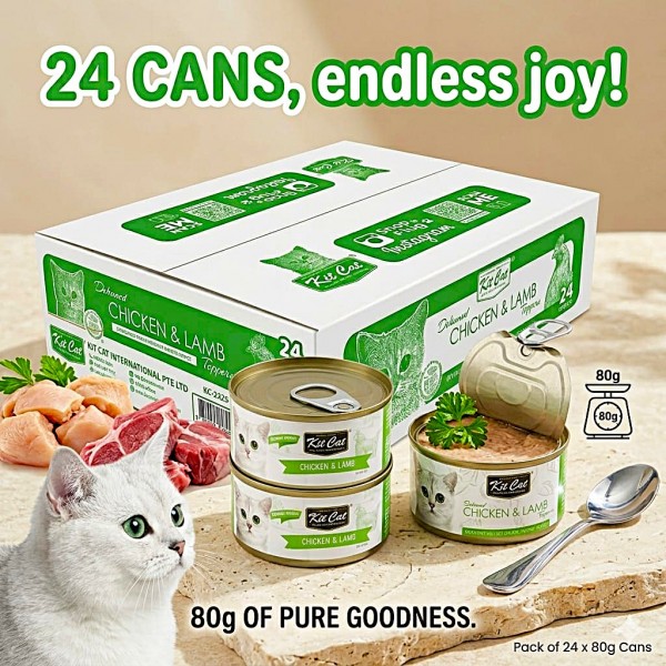 Kit Cat Chicken & Lamb Wet Cat Food 80g (24pcs Box) – Grain-Free Natural Recipe, High Protein, Taurine Enriched, No Preservatives