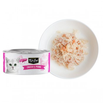 Kit Cat Chicken & Prawn Wet Cat Food 80g (24 x 80g Box) Grain Free Deboned Toppers | Hairball Control | Taurine Added | Omega 3 & 6 | Urinary Tract & Kidney Health Support | No Pork No Lard | All Life Stages Cats