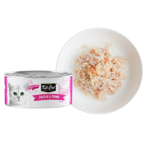 Kit Cat Chicken & Prawn Wet Cat Food 80g (24 x 80g Box) Grain Free Deboned Toppers | Hairball Control | Taurine Added | Omega 3 & 6 | Urinary Tract & Kidney Health Support | No Pork No Lard | All Life Stages Cats