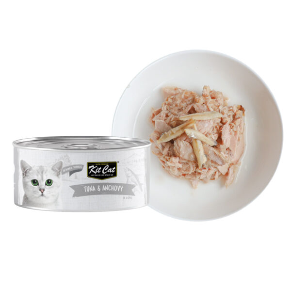 Kit Cat Deboned Tuna & Anchovy Toppers 80g Grain Free Wet Cat Food (1 Box – 24 Cans) | High Protein All Life Stages Cat Food with Taurine, Omega 3 & 6 | Hairball Control, Urinary Tract Health Support, No Pork No Lard, No Artificial Preservatives