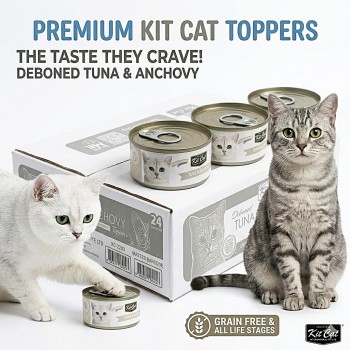 Kit Cat Deboned Tuna & Anchovy Toppers 80g Grain Free Wet Cat Food (1 Box – 24 Cans) | High Protein All Life Stages Cat Food with Taurine, Omega 3 & 6 | Hairball Control, Urinary Tract Health Support, No Pork No Lard, No Artificial Preservatives