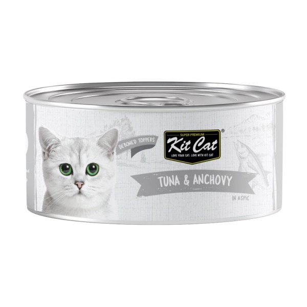 Kit Cat Deboned Tuna & Anchovy Toppers 80g Grain Free Wet Cat Food (1 Box – 24 Cans) | High Protein All Life Stages Cat Food with Taurine, Omega 3 & 6 | Hairball Control, Urinary Tract Health Support, No Pork No Lard, No Artificial Preservatives