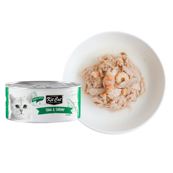 Kit Cat Deboned Tuna & Shrimp Toppers 80g (1 Box x 24 pcs) Grain Free Wet Cat Food for All Life Stages | Taurine Added | Hairball Control | Urinary Tract & Kidney Support | Omega 3 & 6 | No Pork No Lard | Halal Certified Premium Cat Food