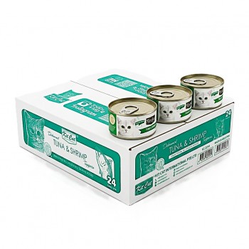 Kit Cat Deboned Tuna & Shrimp Toppers 80g (1 Box x 24 pcs) Grain Free Wet Cat Food for All Life Stages | Taurine Added | Hairball Control | Urinary Tract & Kidney Support | Omega 3 & 6 | No Pork No Lard | Halal Certified Premium Cat Food