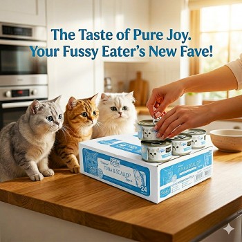 Kit Cat Tuna & Scallop Wet Cat Food 80g (1 Box – 24 Cans) Grain Free Hairball Control Premium Cat Food with Tuna & Scallop