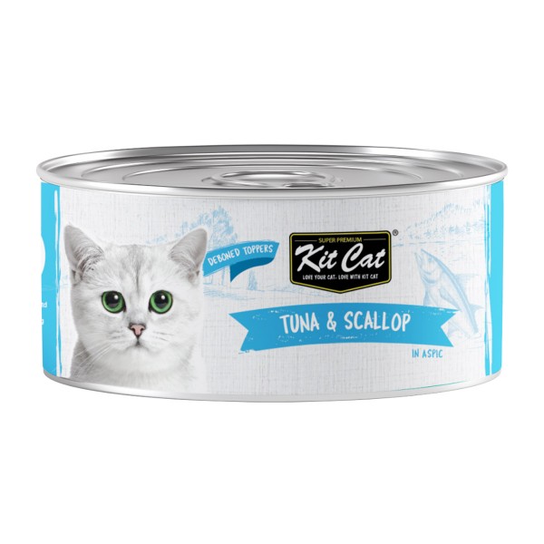 Kit Cat Tuna & Scallop Wet Cat Food 80g (1 Box – 24 Cans) Grain Free Hairball Control Premium Cat Food with Tuna & Scallop