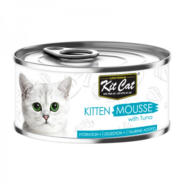 Kit Cat Kitten Mousse with Tuna Wet Cat Food 80g (Box of 24 Cans) | Grain Free | Taurine Added | High Moisture Formula | Healthy Digestion & Hydration | No Artificial Preservatives | Premium Kitten Food