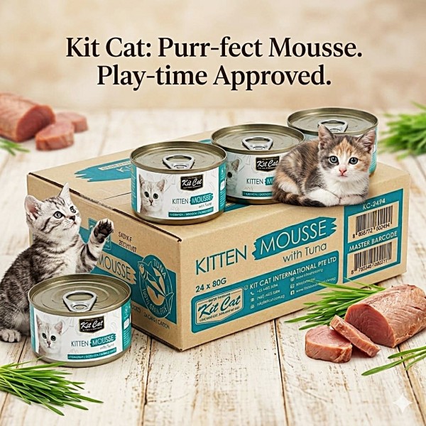 Kit Cat Kitten Mousse with Tuna Wet Cat Food 80g (Box of 24 Cans) | Grain Free | Taurine Added | High Moisture Formula | Healthy Digestion & Hydration | No Artificial Preservatives | Premium Kitten Food