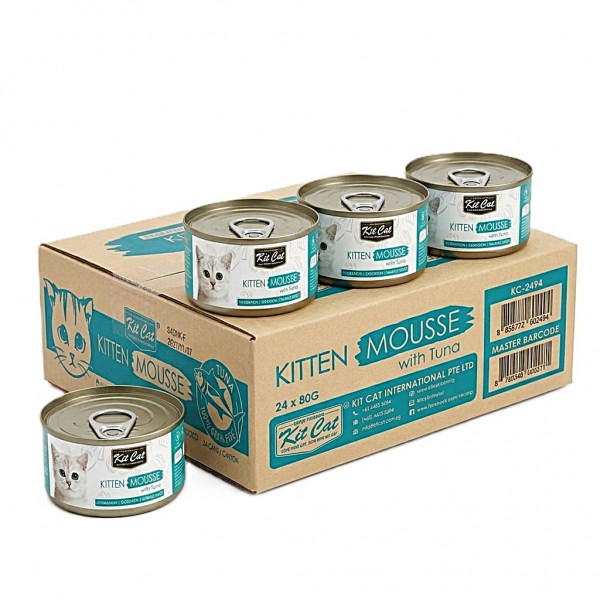 Kit Cat Kitten Mousse with Tuna Wet Cat Food 80g (Box of 24 Cans) | Grain Free | Taurine Added | High Moisture Formula | Healthy Digestion & Hydration | No Artificial Preservatives | Premium Kitten Food