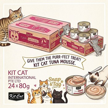 Kit Cat Tuna Mousse with Chicken Topper Wet Cat Food 80g (Box of 24 Cans) | Grain-Free Premium Cat Food with Taurine | High Moisture Hydration Support | Digestive & Urinary Care Formula | No Artificial Preservatives | Adult & Senior Cats