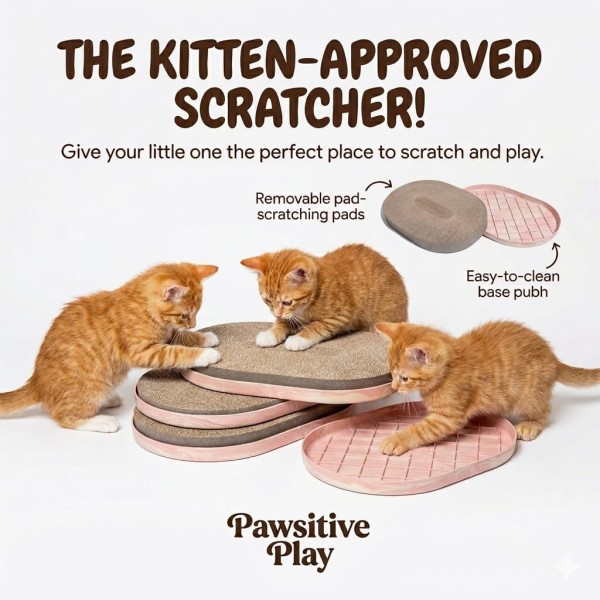 Zee.Cat Light Coral Cat Scratcher – Double-Sided Recyclable Cardboard Pad with Natural Rubber Non-Slip Base (45cm x 30cm x 5cm)
