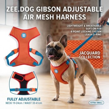 Zee.Dog Gibson Adjustable Air Mesh Harness – Extra Small (Neck 19–24 cm, Girth 33–41 cm) Lightweight Breathable 3D Jacquard Dog & Cat Chest Harness with 4-Point Locking Buckle, Fully Adjustable & Secure D-Ring Leash Attachment