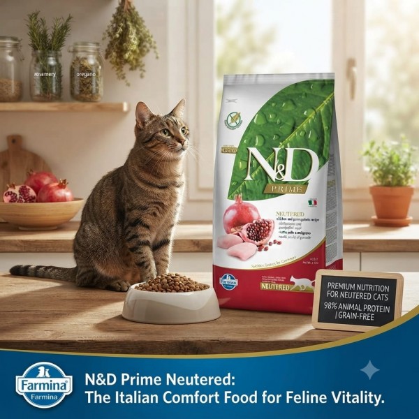 Farmina N&D Prime Grain Free Chicken & Pomegranate Neutered Dry Cat Food 5 Kg | Premium Adult Sterilized Cat Food | High Protein Formula | Weight Management | Urinary Tract Support | Taurine | Omega 3 & 6 | Made in Italy