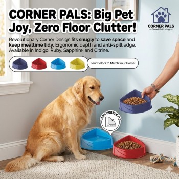 Georplast Corner Plastic Pet Bowl S – Ergonomic Corner-Fit Feeding Bowl (15 × 12 × 7 cm), Space-Saving Anti-Slip Pet Bowl for Cats & Dogs, Red