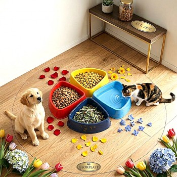 Georplast Corner Pet Bowl L Navy Blue – Space-Saving Triangular Cat & Dog Feeding Dish (24×18.5×9 cm, 700g Capacity) Durable Plastic Corner Food & Water Bowl for Small & Medium Pets