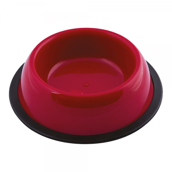 Georplast Silver Anti-Slip Plastic Pet Bowl Red Size S (16x16x4cm) – Round Non-Slip Feeding Bowl for Cats and Small Dogs – Durable Lightweight Food & Water Dish