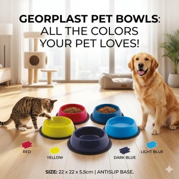Georplast Silver Antislip Plastic Pet Bowl – Large Round Dog & Cat Feeding Bowl, Non-Slip Base, 22 x 22 x 5.5 cm, Durable Pet-Safe Plastic, Lime Green Color