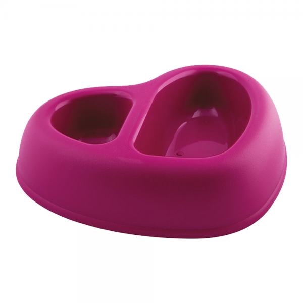 Georplast That’s Amore Double Pet Bowl for Dogs & Cats – Heart-Shaped Dual Food & Water Feeder – Non-Slip Durable Plastic Feeding Dish – Magenta – 27 x 22.5 x 6.5 cm