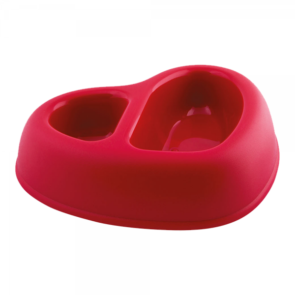 Georplast That’s Amore Double Pet Bowl for Dogs & Cats – Heart-Shaped Dual Food & Water Feeder – Non-Slip Durable Plastic Feeding Dish – Red – 27 x 22.5 x 6.5 cm