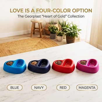 Georplast That’s Amore Double Pet Bowl for Dogs & Cats – Heart-Shaped Dual Food & Water Feeder – Non-Slip Durable Plastic Feeding Dish – Magenta – 27 x 22.5 x 6.5 cm