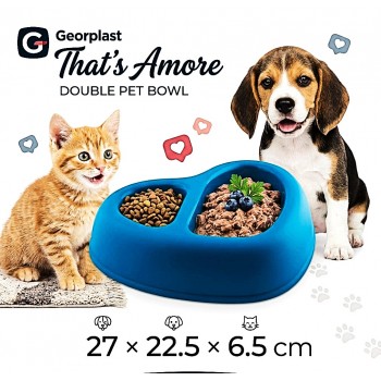 Georplast That’s Amore Double Pet Bowl for Dogs & Cats – Heart-Shaped Dual Food & Water Feeder – Non-Slip Durable Plastic Feeding Dish – Red – 27 x 22.5 x 6.5 cm