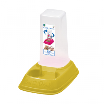 Georplast Eat & Drink Mini 2-in-1 Gravity Pet Food & Water Dispenser 0.7L – Lime Green – Compact Dual Feeder for Cats, Kittens, Puppies & Small Pets (20 x 13 x 20 cm)