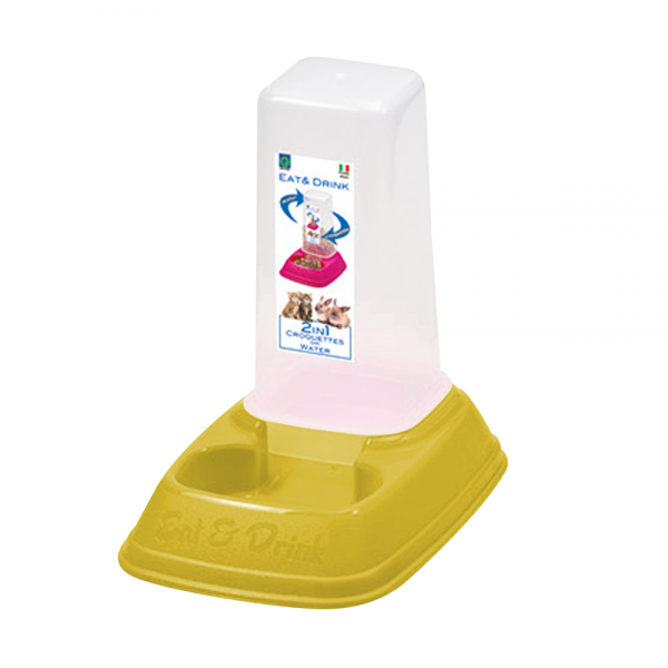 Georplast Eat & Drink Mini 2-in-1 Gravity Pet Food & Water Dispenser 0.7L – Lime Green – Compact Dual Feeder for Cats, Kittens, Puppies & Small Pets (20 x 13 x 20 cm)