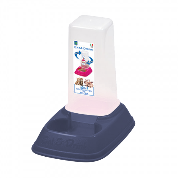 Georplast Eat & Drink Mini 2-in-1 Gravity Pet Food & Water Dispenser 0.7L – Navy Blue – Compact Dual Feeder for Cats, Kittens, Puppies & Small Pets (20 x 13 x 20 cm)