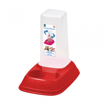 Georplast Eat & Drink Mini 2-in-1 Gravity Pet Food & Water Dispenser 0.7L – Red – Compact Dual Feeder for Cats, Kittens, Puppies & Small Pets (20 x 13 x 20 cm)