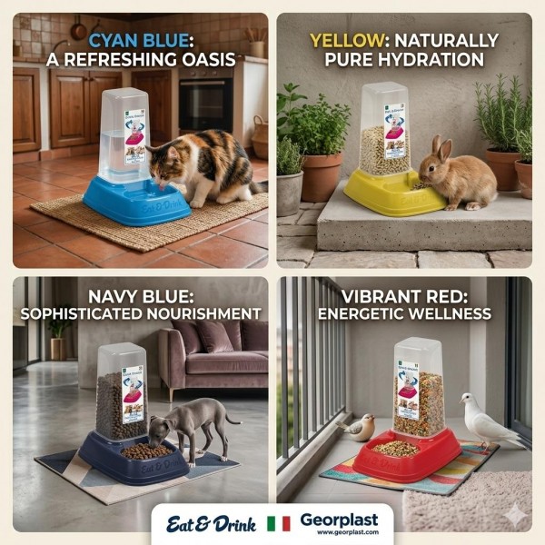 Georplast Eat & Drink Mini 2-in-1 Gravity Pet Food & Water Dispenser 0.7L – Red – Compact Dual Feeder for Cats, Kittens, Puppies & Small Pets (20 x 13 x 20 cm)