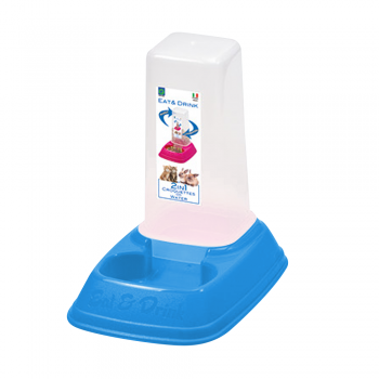 Georplast Eat & Drink Mini 2-in-1 Gravity Pet Food & Water Dispenser 0.7L – Blue – Compact Feeder for Cats, Kittens, Puppies & Small Pets (20 x 13 x 20 cm)