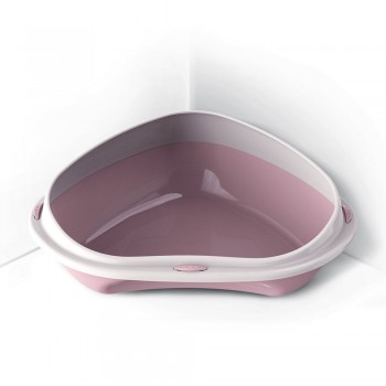 Georplast Shuttle Corner Cat Litter Tray Pink 49x40x17.5 cm Space Saving Corner Design High Sided Open Litter Box for Cats Durable Plastic Made in Italy