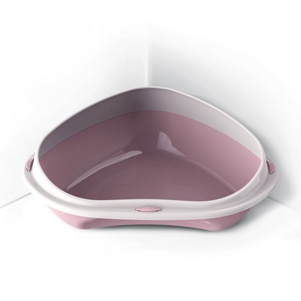 Georplast Shuttle Corner Cat Litter Tray Pink 49x40x17.5 cm Space Saving Corner Design High Sided Open Litter Box for Cats Durable Plastic Made in Italy