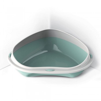 Georplast Shuttle Corner Cat Litter Tray Green 58x48x20.5 cm – Space Saving Triangular Corner Litter Box for Cats – Durable Premium Plastic High Wall Open Cat Toilet Pan – Easy Clean Hygienic Pet Litter Tray for Kittens, Adult & Large Cats