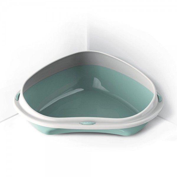 Georplast Shuttle Corner Cat Litter Tray Green 58x48x20.5 cm – Space Saving Triangular Corner Litter Box for Cats – Durable Premium Plastic High Wall Open Cat Toilet Pan – Easy Clean Hygienic Pet Litter Tray for Kittens, Adult & Large Cats