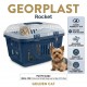 Georplast Rocket Pet Carrier 49x33x33 cm Navy Blue – Transparent Lid Ventilated Travel Box for Cats and Small Dogs, Durable Portable Pet Transport Crate