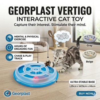 Georplast Vertigo Interactive Cat Toy Gray – Rolling Ball Track for Mental Stimulation & Physical Exercise – Indoor Cat & Kitten Activity Toy – 29 x 29 x 6 cm