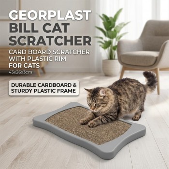 Georplast Bill Cat Scratcher Gray 43x26x3cm Durable Cardboard Scratching Pad with Sturdy Plastic Frame for Cats Claw Care Furniture Protection Indoor Cat Scratching Board Italian Quality Pet Accessory