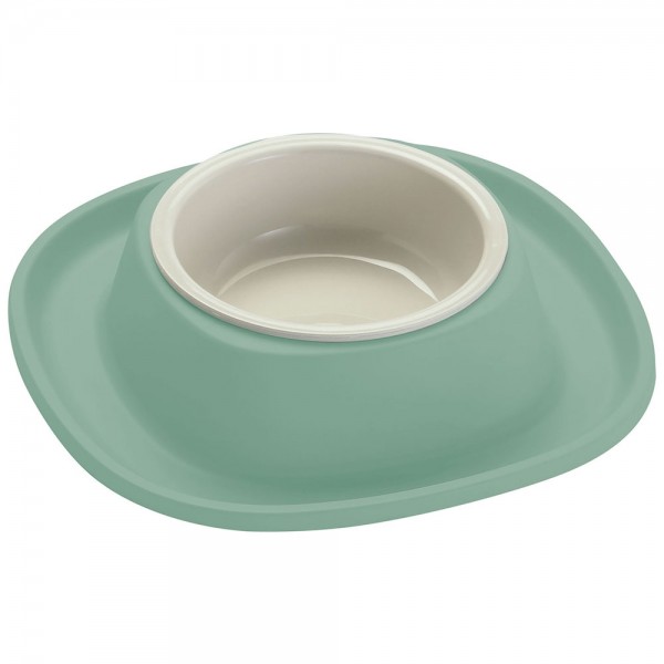 Georplast Volcano Soft Touch Single Pet Bowl Green with Integrated Spill Catch Tray Durable Non Slip Feeding Bowl for Cats and Small Dogs 230ml 20x20x3.5 cm Made in Italy