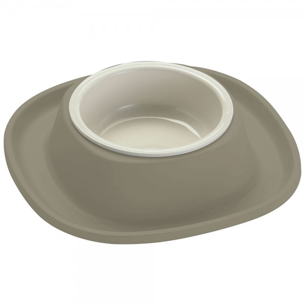 Georplast Volcano Soft Touch Single Pet Bowl Grey with Integrated Spill Catch Tray Durable Non Slip Feeding Bowl for Cats and Small Dogs 230ml 20x20x3.5 cm Made in Italy