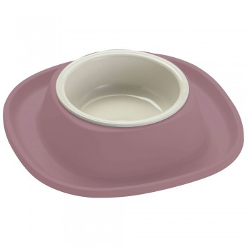 Georplast Volcano Soft Touch Single Pet Bowl Pink with Integrated Spill Catch Tray Durable Non Slip Feeding Bowl for Cats and Small Dogs 230ml 20x20x3.5 cm Made in Italy