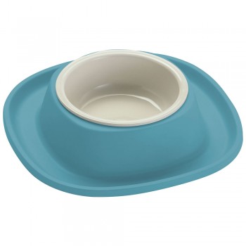 Georplast Soft Touch Large Pet Bowl 600ml Vibrant Blue, Non-Slip Plastic Feeding Dish with Ergonomic Soft Holder, Removable Food and Water Bowl for Cats and Dogs, 28x28x5.5 cm, Made in Italy