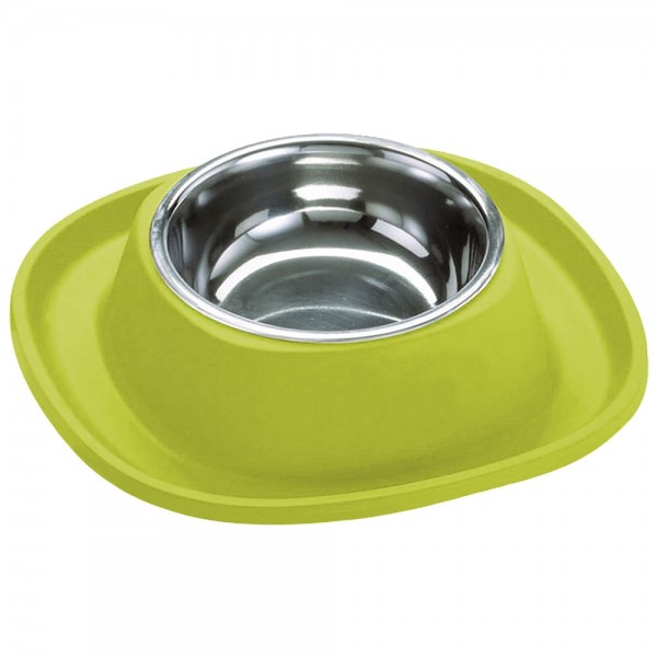 Georplast Soft Touch Stainless Steel Single Bowl Large Lime Green – 600ml Non-Slip Durable Pet Feeding Bowl with Removable Stainless Steel Insert 28x28x5.5 cm Modern Pet Bowl for Cats and Small Dogs Made in Italy
