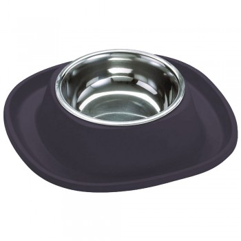 Georplast Soft Touch Stainless Steel Single Bowl Large Navy Blue – 600ml Non-Slip Durable Pet Feeding Bowl with Removable Stainless Steel Insert 28x28x5.5 cm Modern Pet Bowl for Cats and Small Dogs Made in Italy