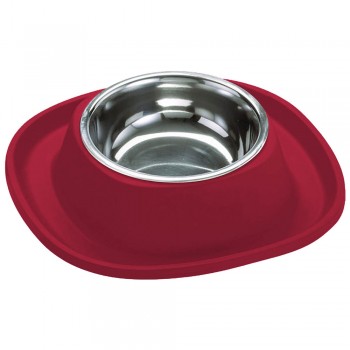 Georplast Soft Touch Stainless Steel Single Bowl Large Red – 600ml Non-Slip Durable Pet Feeding Bowl with Removable Stainless Steel Insert 28x28x5.5 cm Made in Italy for Cats and Small Dogs
